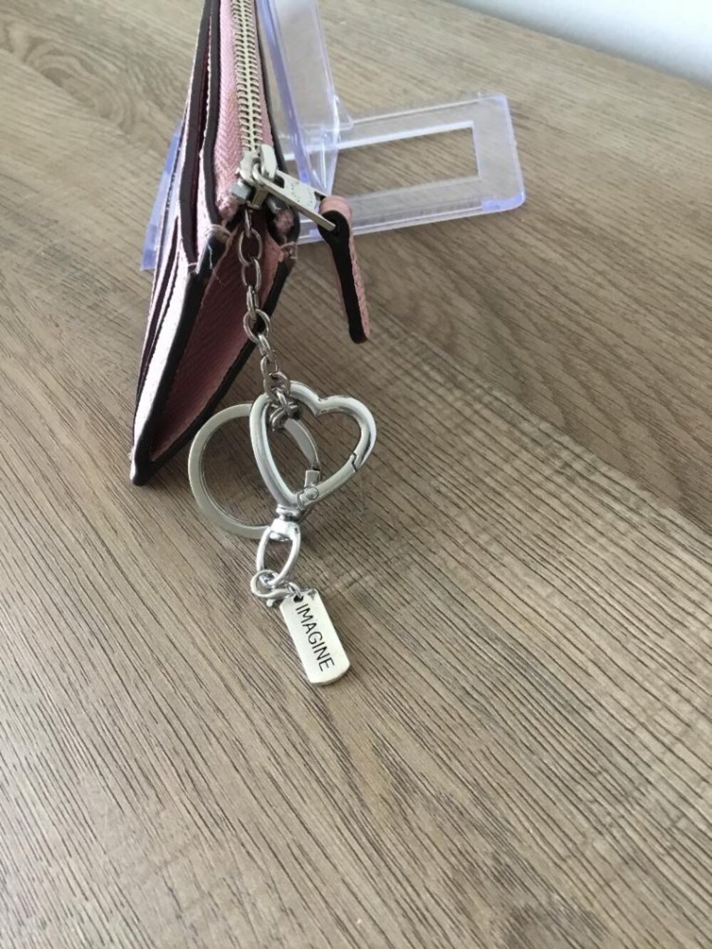Coach Slim Wallet With Heart Keychain Mini Skinny ID Case in Pink Blush Leather - Picture 5 of 5